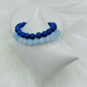 Double Blue Beaded 8mm Beads Bracelet
